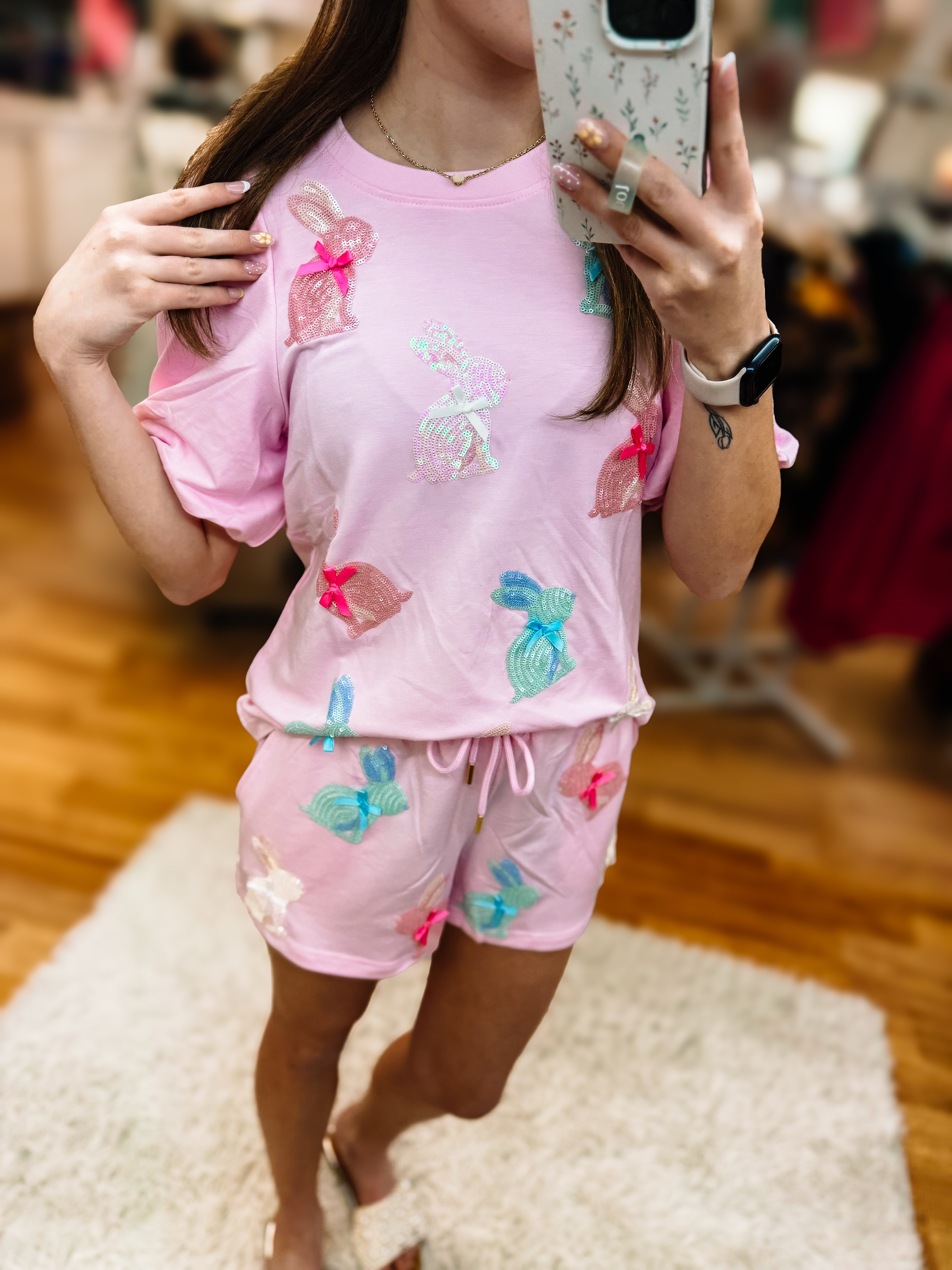 Bunny Bling Matching Easter Sequin Set-Clothing-Dear Me Southern Boutique, located in DeRidder, Louisiana