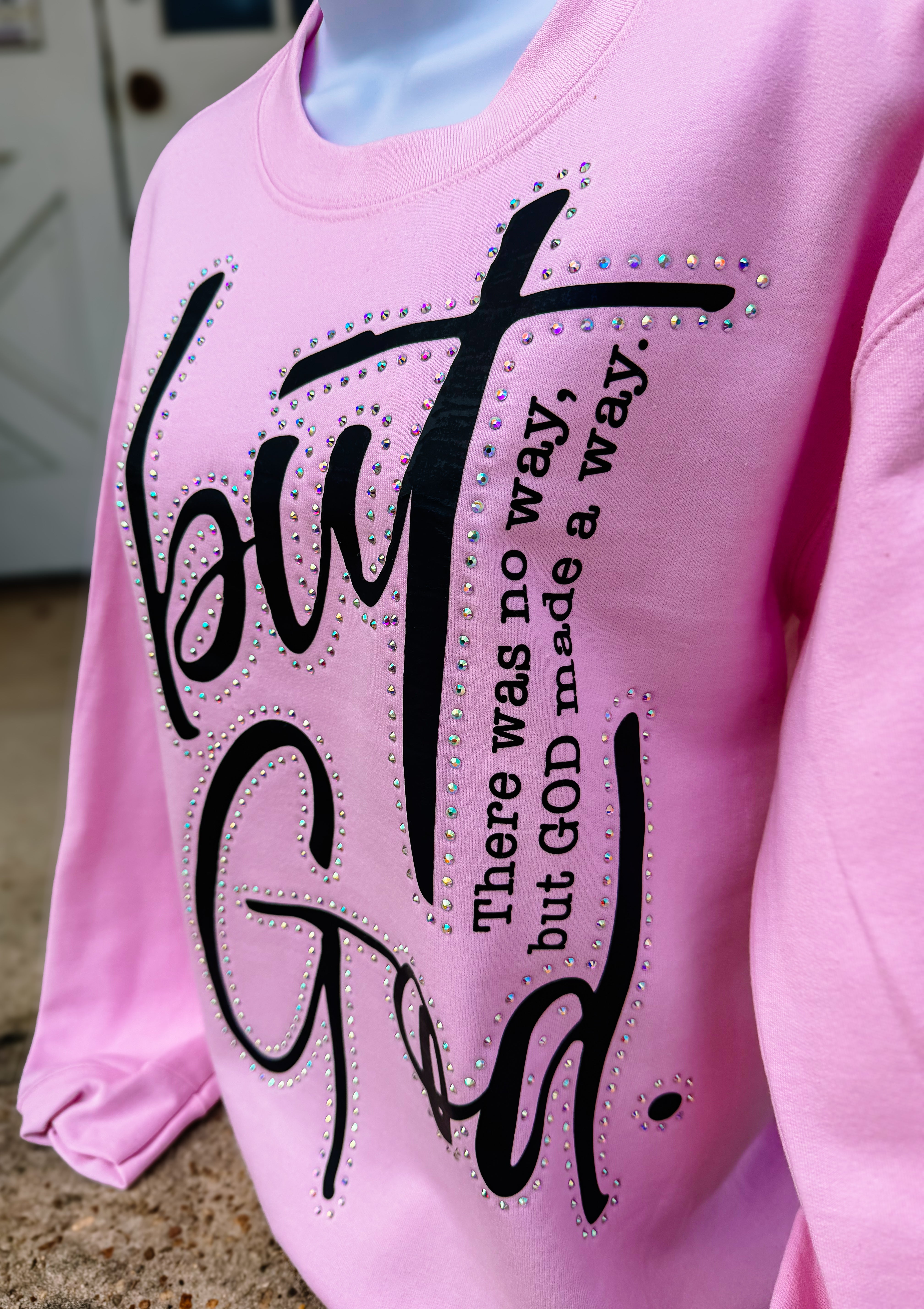 But God Rhinestone Crewneck-Dear Me Southern Boutique, located in DeRidder, Louisiana