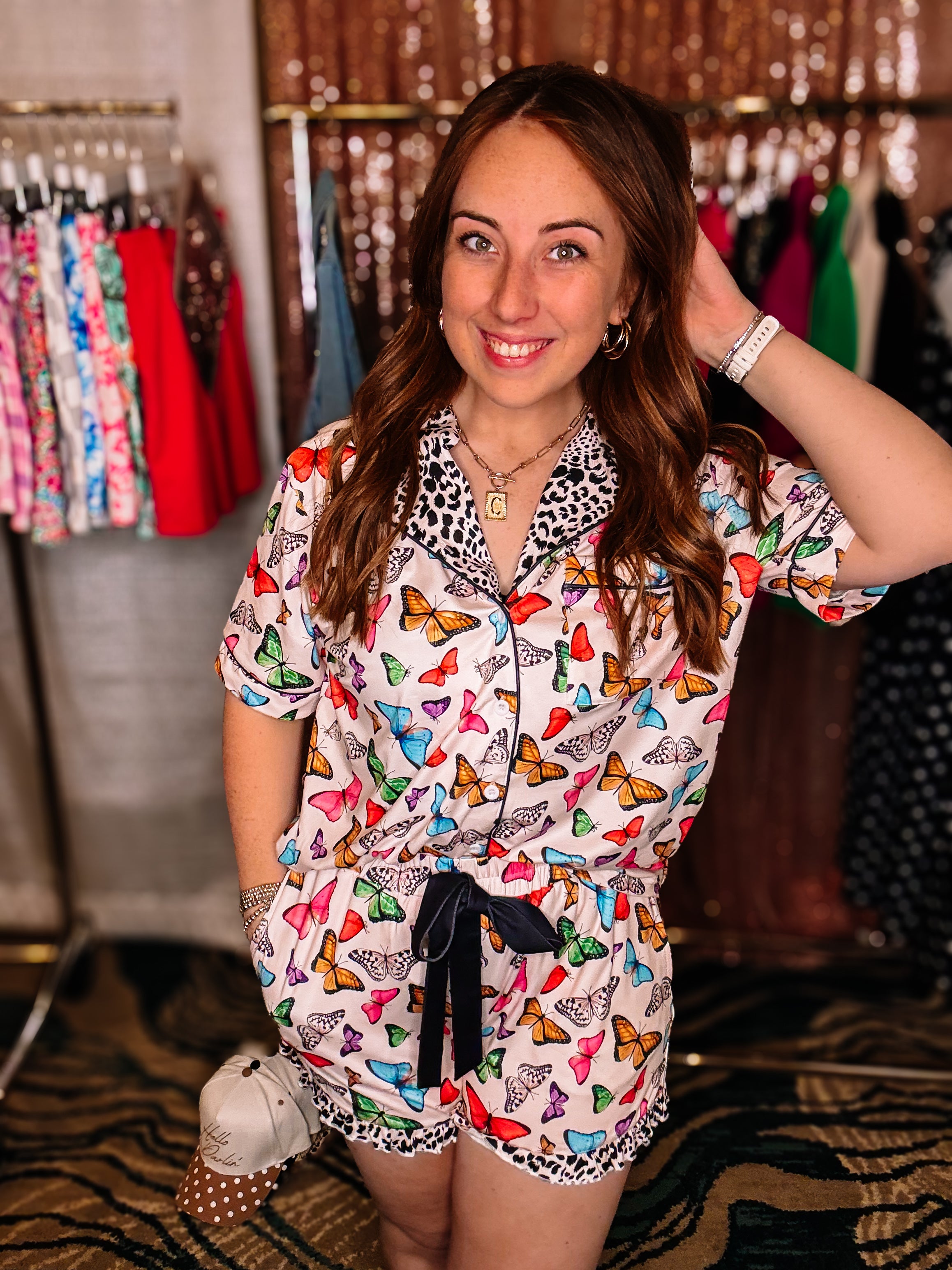 Butterfly Bliss Ruffle Pajamas-Dear Me Southern Boutique, located in DeRidder, Louisiana