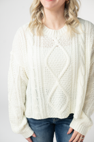 Cable Knit Sweater - Ivory-Sweaters-Dear Me Southern Boutique, located in DeRidder, Louisiana