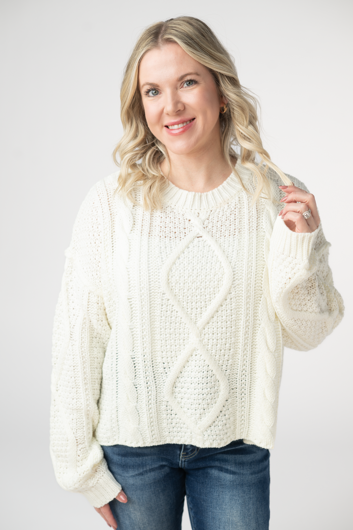 Cable Knit Sweater - Ivory-sweater-Dear Me Southern Boutique, located in DeRidder, Louisiana