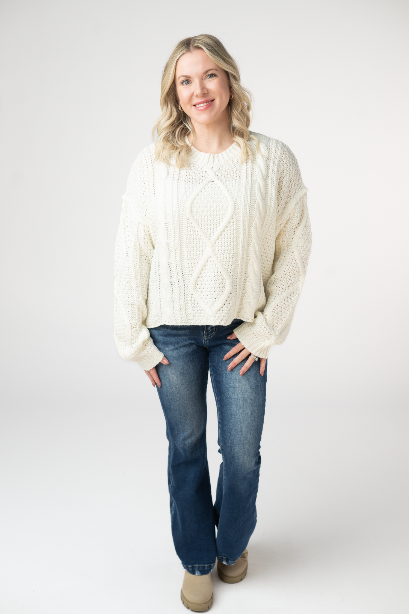 Cable Knit Sweater - Ivory-sweater-Dear Me Southern Boutique, located in DeRidder, Louisiana
