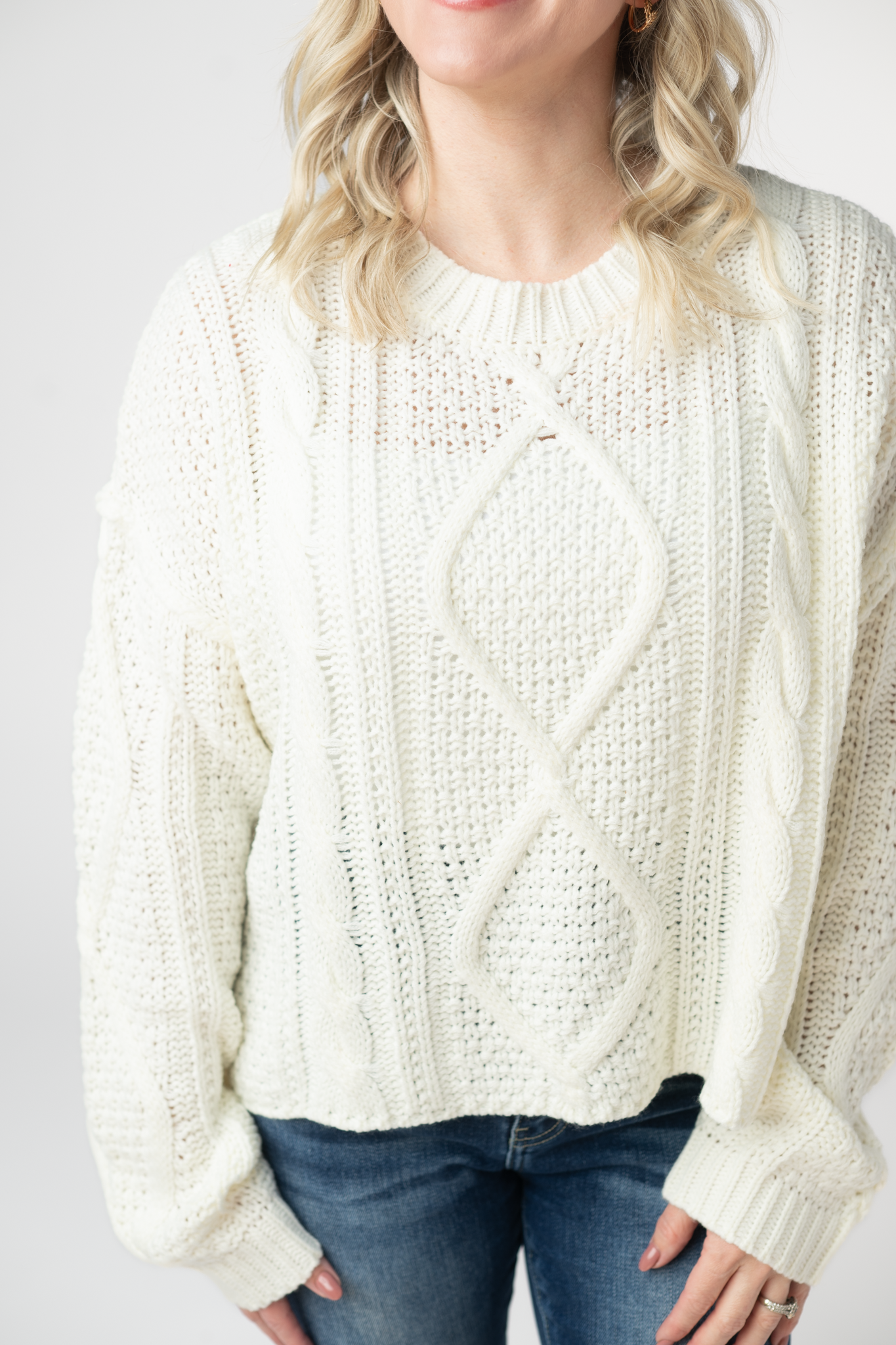 Cable Knit Sweater - Ivory-sweater-Dear Me Southern Boutique, located in DeRidder, Louisiana