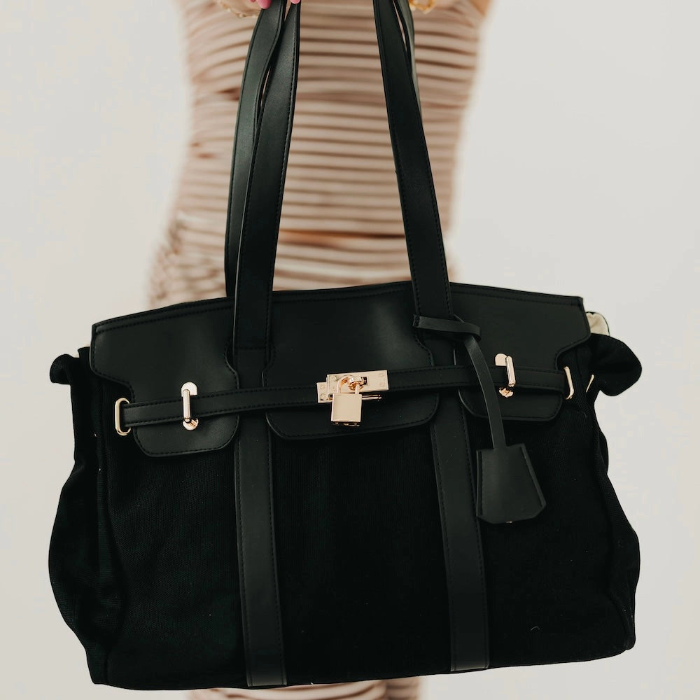 Cadence Canvas and Vegan Leather Tote-Clutch Bags-Dear Me Southern Boutique, located in DeRidder, Louisiana