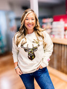 Camo Buck Sequin Pullover-Graphic Tops-Dear Me Southern Boutique, located in DeRidder, Louisiana