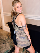 Camo Criss Cross Open Back Tank-Tanks/Bodysuits-Dear Me Southern Boutique, located in DeRidder, Louisiana