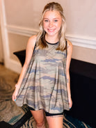 Camo Criss Cross Open Back Tank-Tanks/Bodysuits-Dear Me Southern Boutique, located in DeRidder, Louisiana