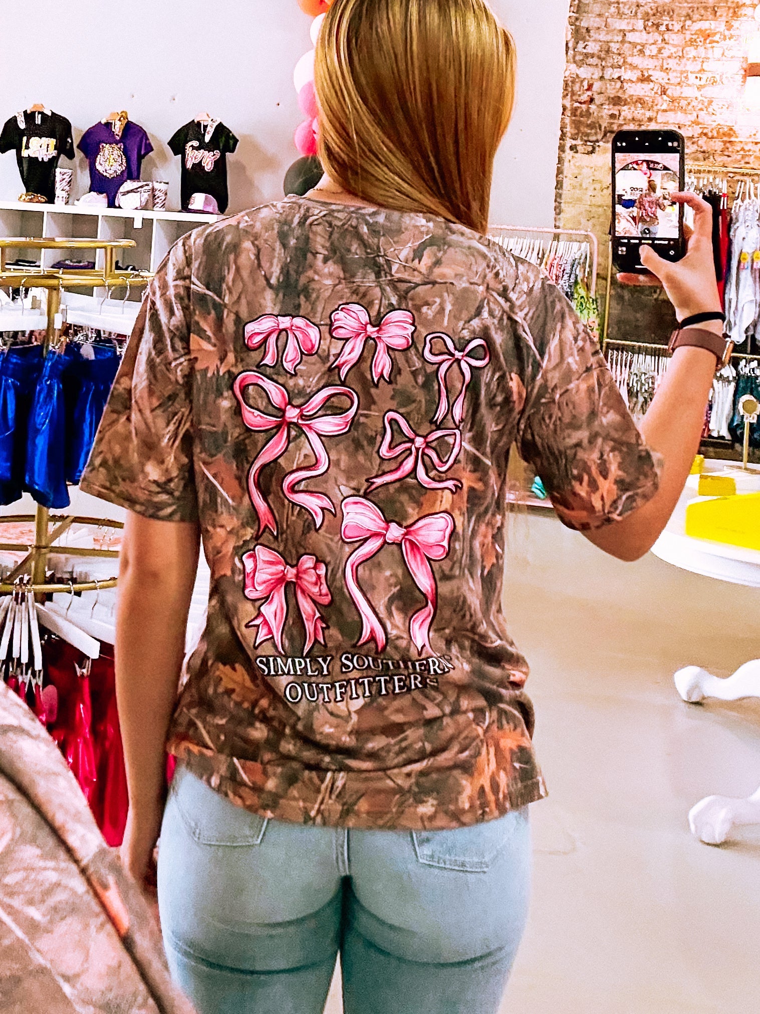 Camo Cutie Bow Tee-Graphic Tops-Dear Me Southern Boutique, located in DeRidder, Louisiana