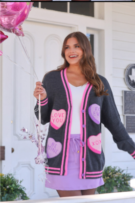 Candy Hearts Relaxed Cardigans-Cardigans-Dear Me Southern Boutique, located in DeRidder, Louisiana