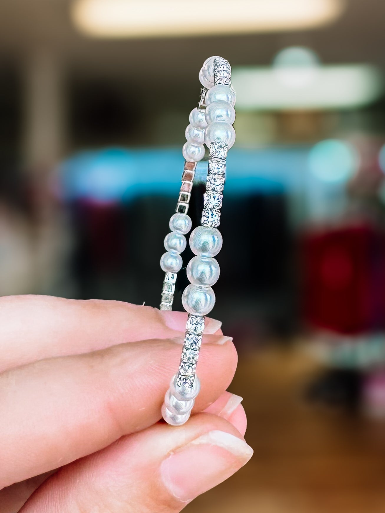 Cannon Single Pearl Crystal Bangle-Bracelets-Dear Me Southern Boutique, located in DeRidder, Louisiana