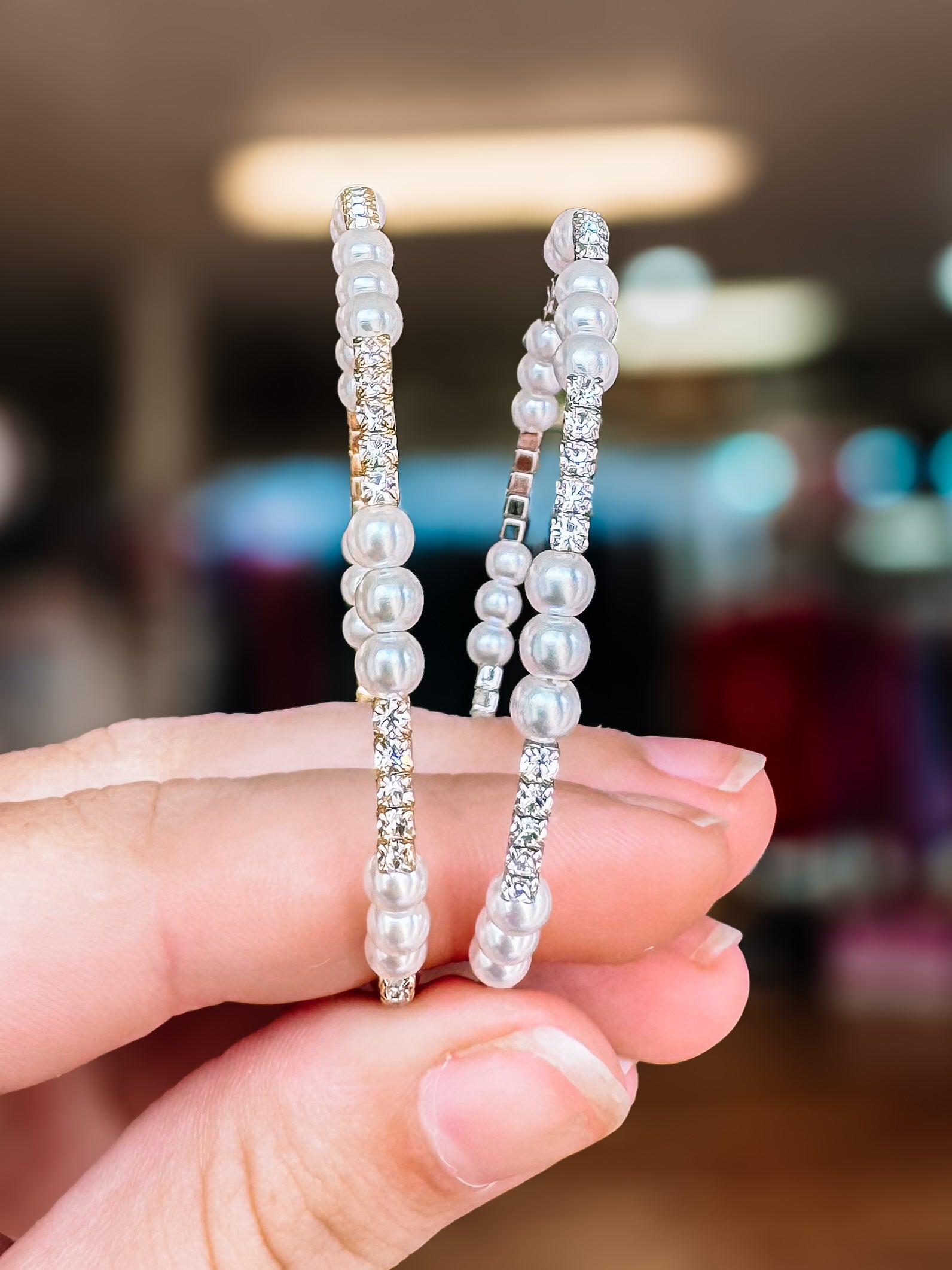 Cannon Single Pearl Crystal Bangle-Bracelets-Dear Me Southern Boutique, located in DeRidder, Louisiana
