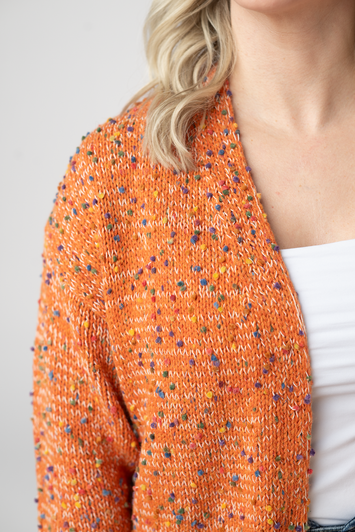 Carly Confetti Dot Cardigan - Pumpkin-Cardigan-Dear Me Southern Boutique, located in DeRidder, Louisiana