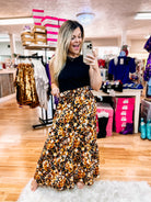 Casual Living Black Floral Midi Skirt-Midi Dresses-Dear Me Southern Boutique, located in DeRidder, Louisiana