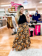 Casual Living Black Floral Midi Skirt-Midi Dresses-Dear Me Southern Boutique, located in DeRidder, Louisiana