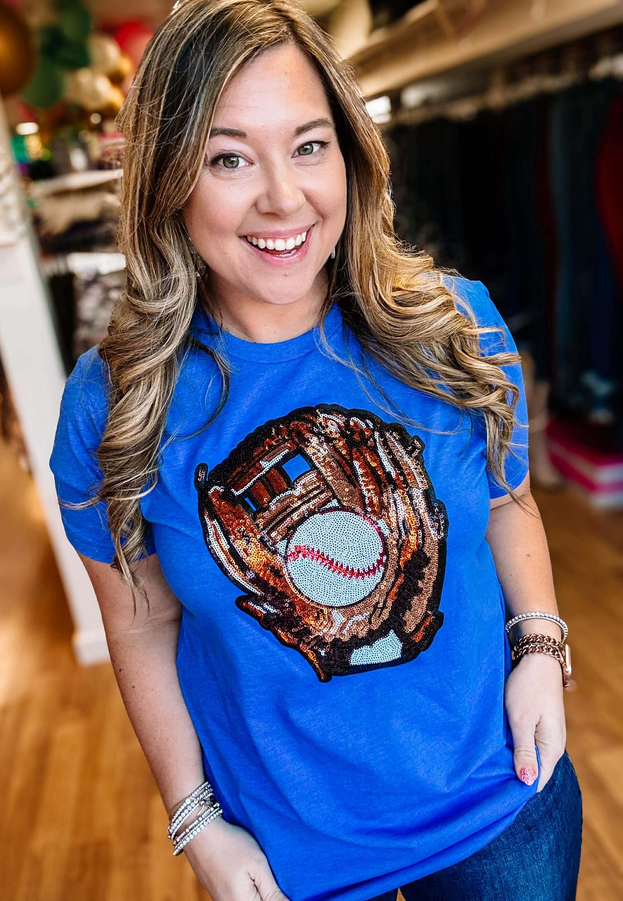 Catch Me Sparklin' Baseball Tee-Graphic Tops-Dear Me Southern Boutique, located in DeRidder, Louisiana