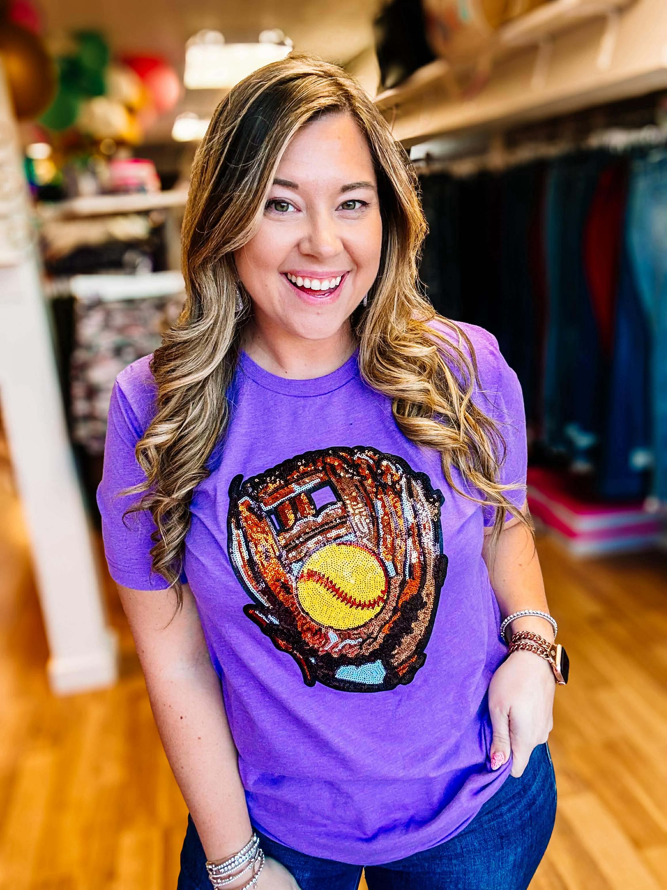 Catch Me Sparklin' Softball Tee-Graphic Tops-Dear Me Southern Boutique, located in DeRidder, Louisiana