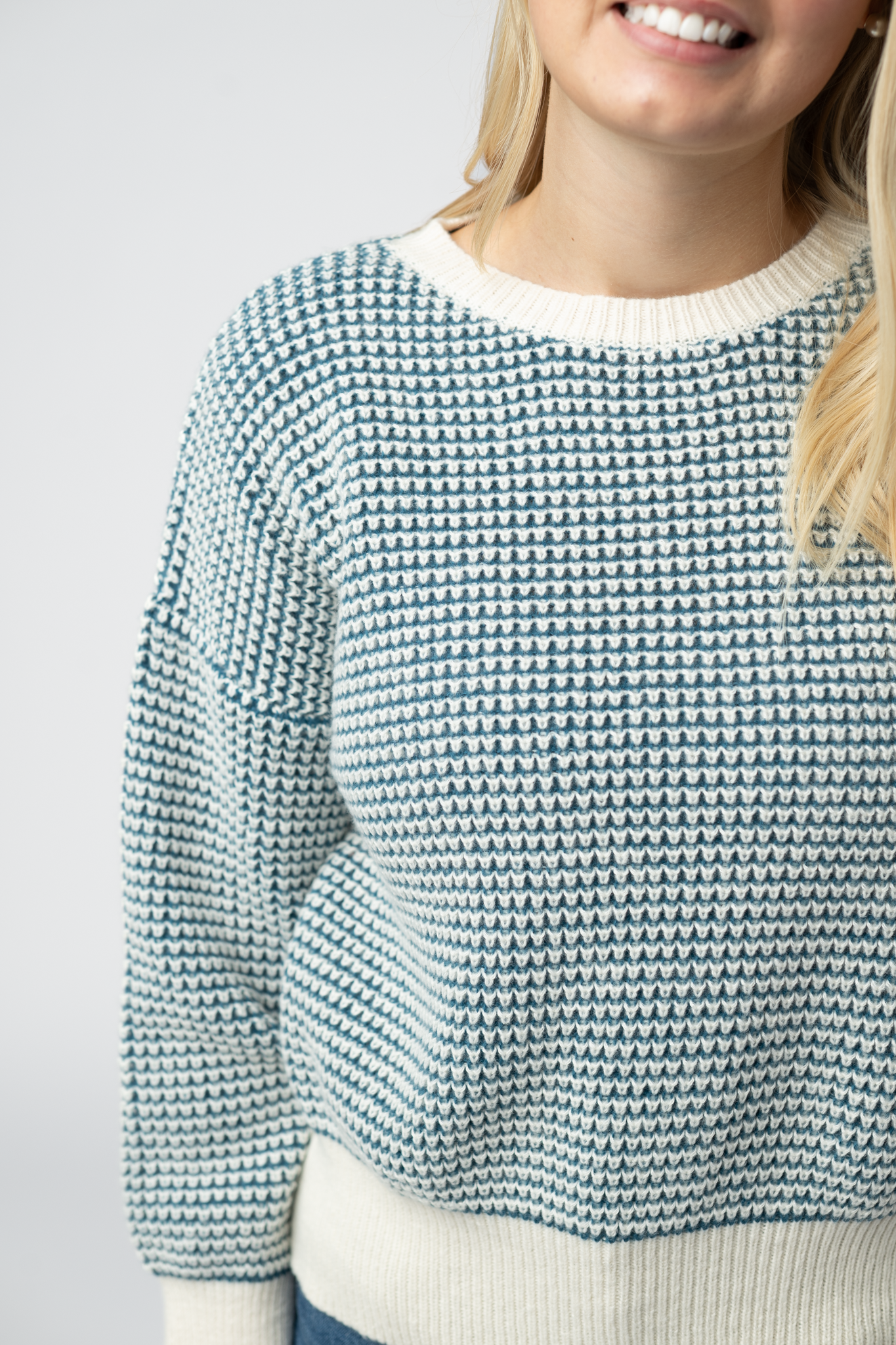 Charlotte Sweater - Teal and Ivory-Sweater-Dear Me Southern Boutique, located in DeRidder, Louisiana