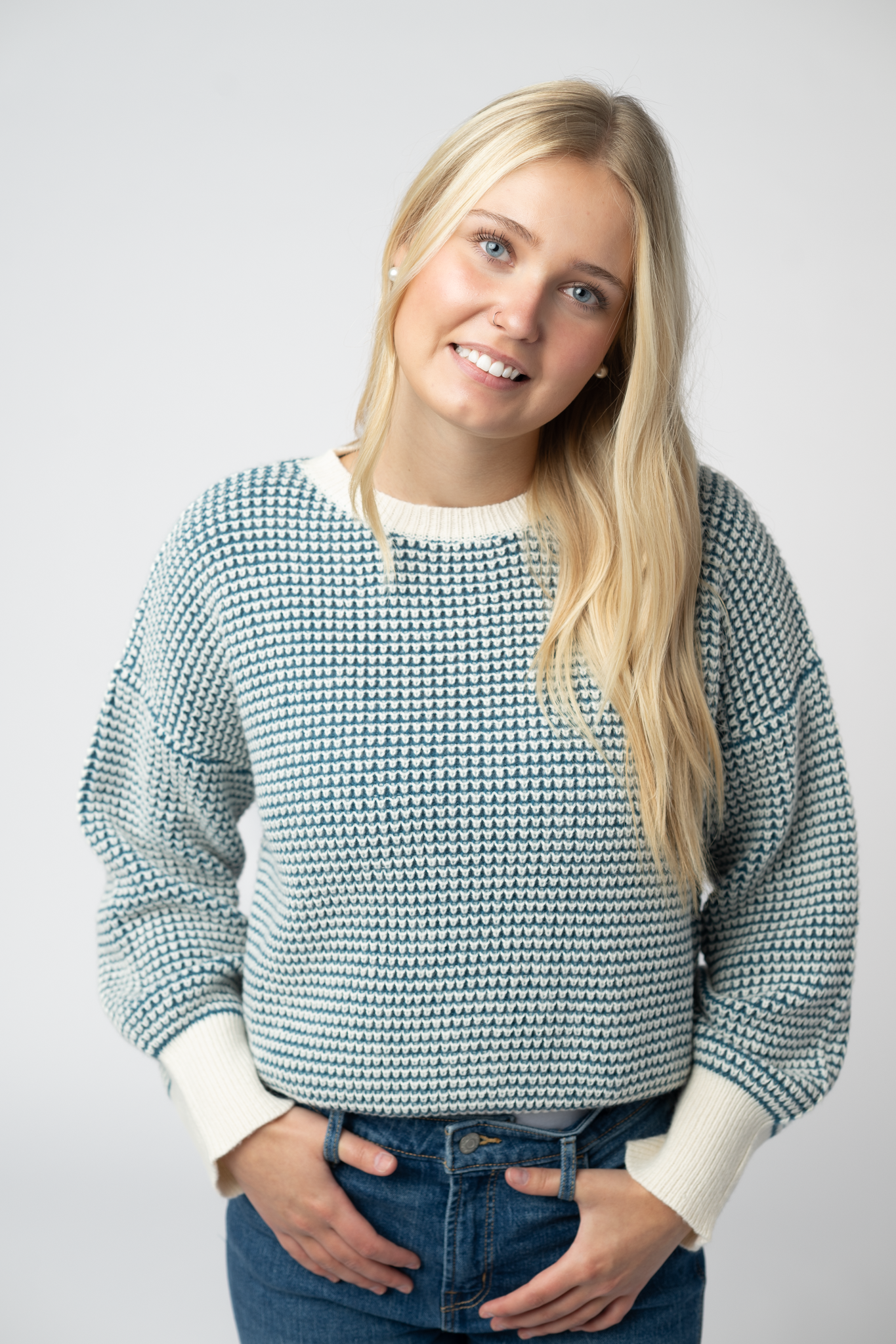 Charlotte Sweater - Teal and Ivory-Sweater-Dear Me Southern Boutique, located in DeRidder, Louisiana