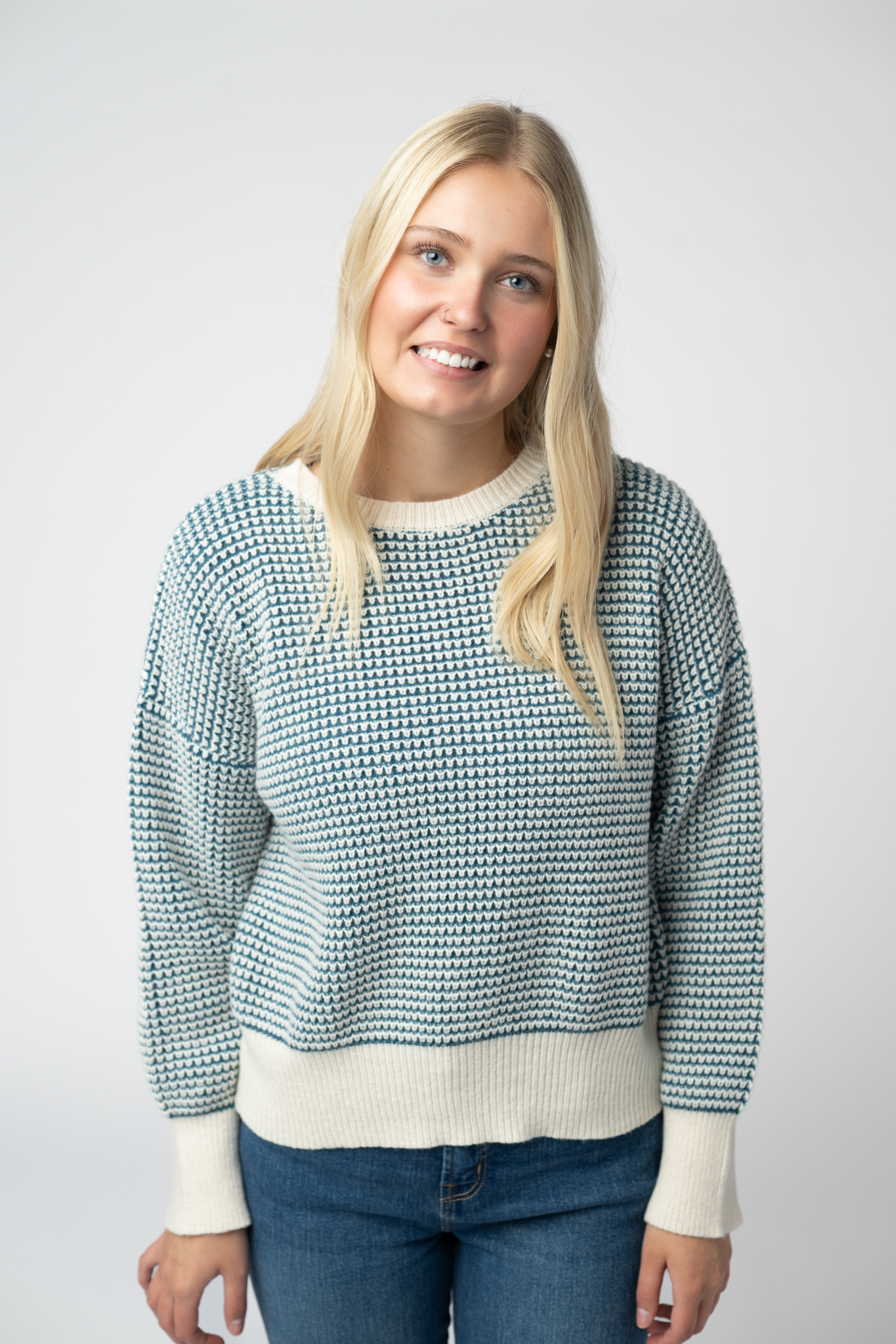 Charlotte Sweater - Teal and Ivory-Sweater-Dear Me Southern Boutique, located in DeRidder, Louisiana