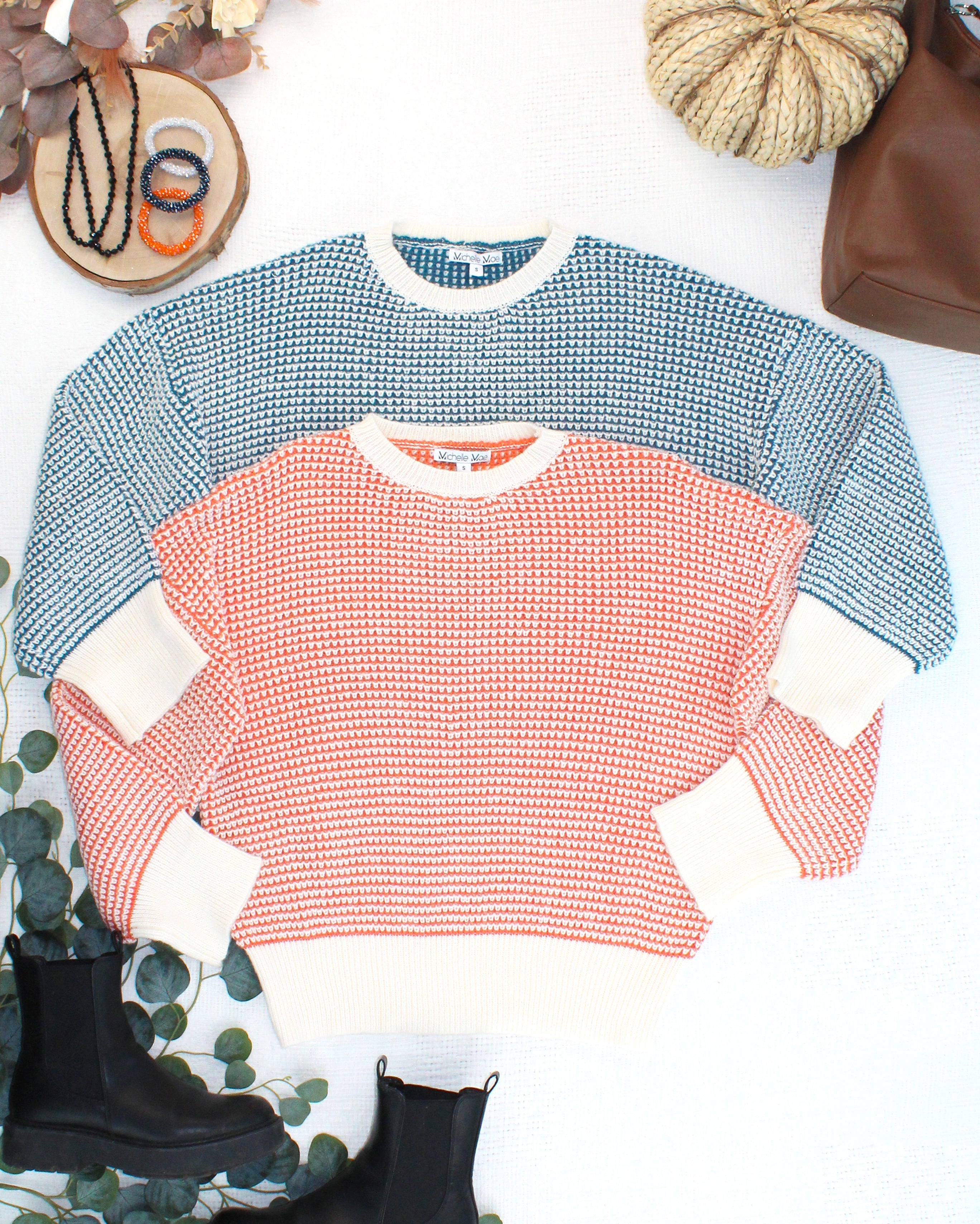Charlotte Sweater - Teal and Ivory-Sweater-Dear Me Southern Boutique, located in DeRidder, Louisiana