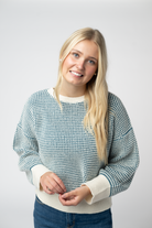 Charlotte Sweater - Teal and Ivory-Sweaters-Dear Me Southern Boutique, located in DeRidder, Louisiana