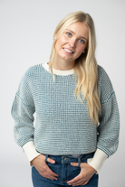 Charlotte Sweater - Teal and Ivory-Sweaters-Dear Me Southern Boutique, located in DeRidder, Louisiana
