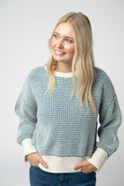 Charlotte Sweater - Teal and Ivory-Sweaters-Dear Me Southern Boutique, located in DeRidder, Louisiana