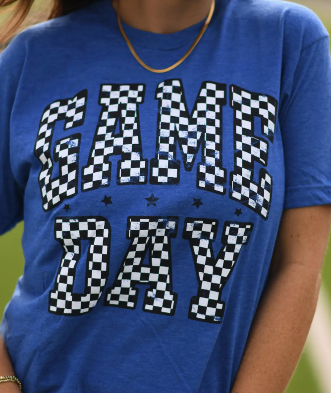 Check Her Out – Game Day Blue Tee-Top-Dear Me Southern Boutique, located in DeRidder, Louisiana