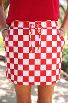 Checkerboard Checkered Everyday Skort- RED-Skort-Dear Me Southern Boutique, located in DeRidder, Louisiana