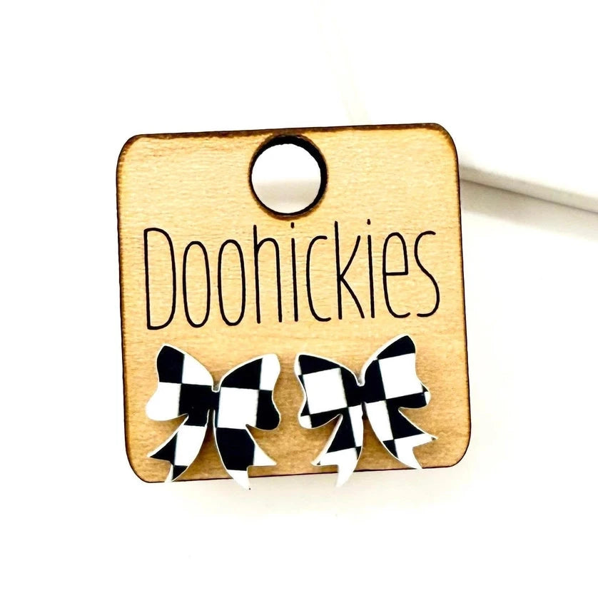 Checkered Bow Studs-Dear Me Southern Boutique, located in DeRidder, Louisiana