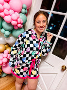 Checkered Conversation Hearts Ruffle Pajama Set-Pajamas-Dear Me Southern Boutique, located in DeRidder, Louisiana