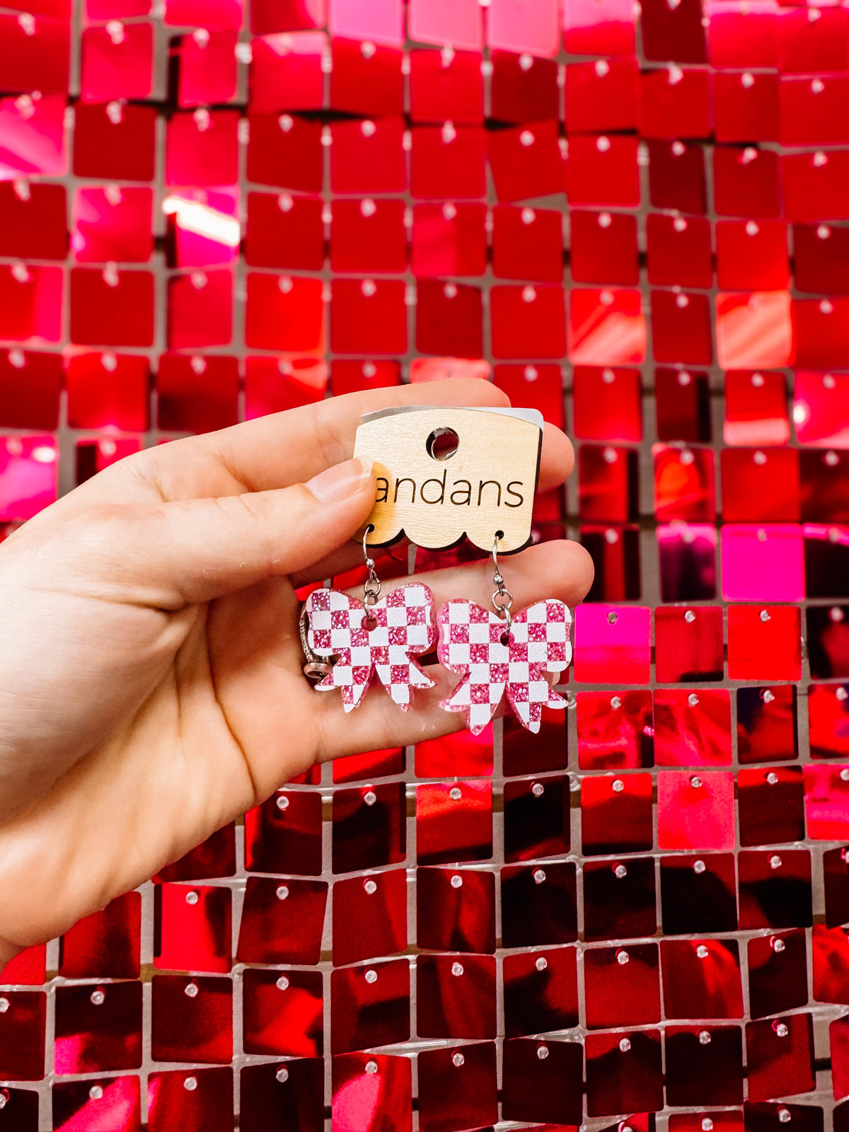 Checkered Mini Bow Randans - Pink and White-Jewelry - Earrings-Dear Me Southern Boutique, located in DeRidder, Louisiana