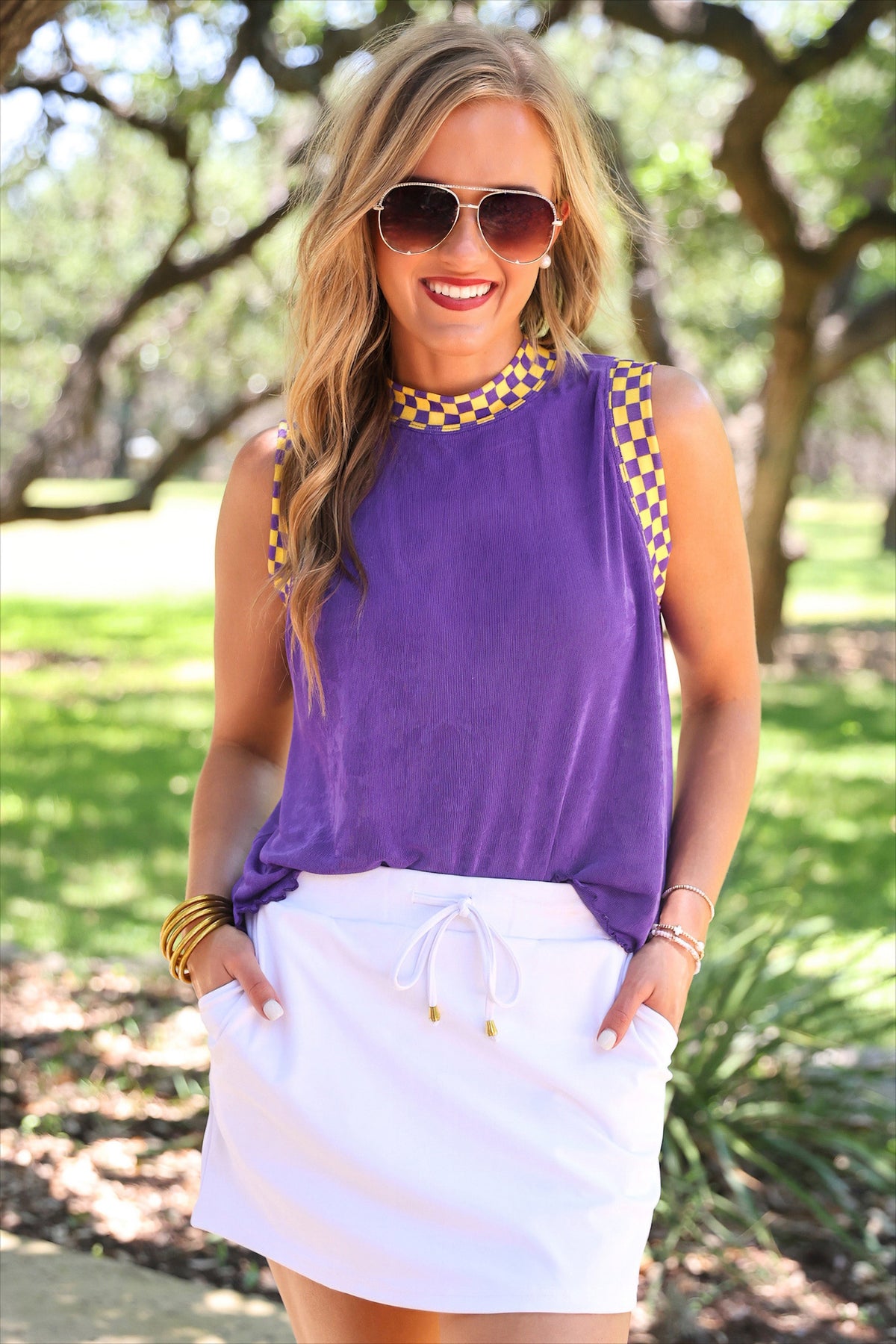 Checkmate Ribbed Tank- Purple-Tops-Dear Me Southern Boutique, located in DeRidder, Louisiana