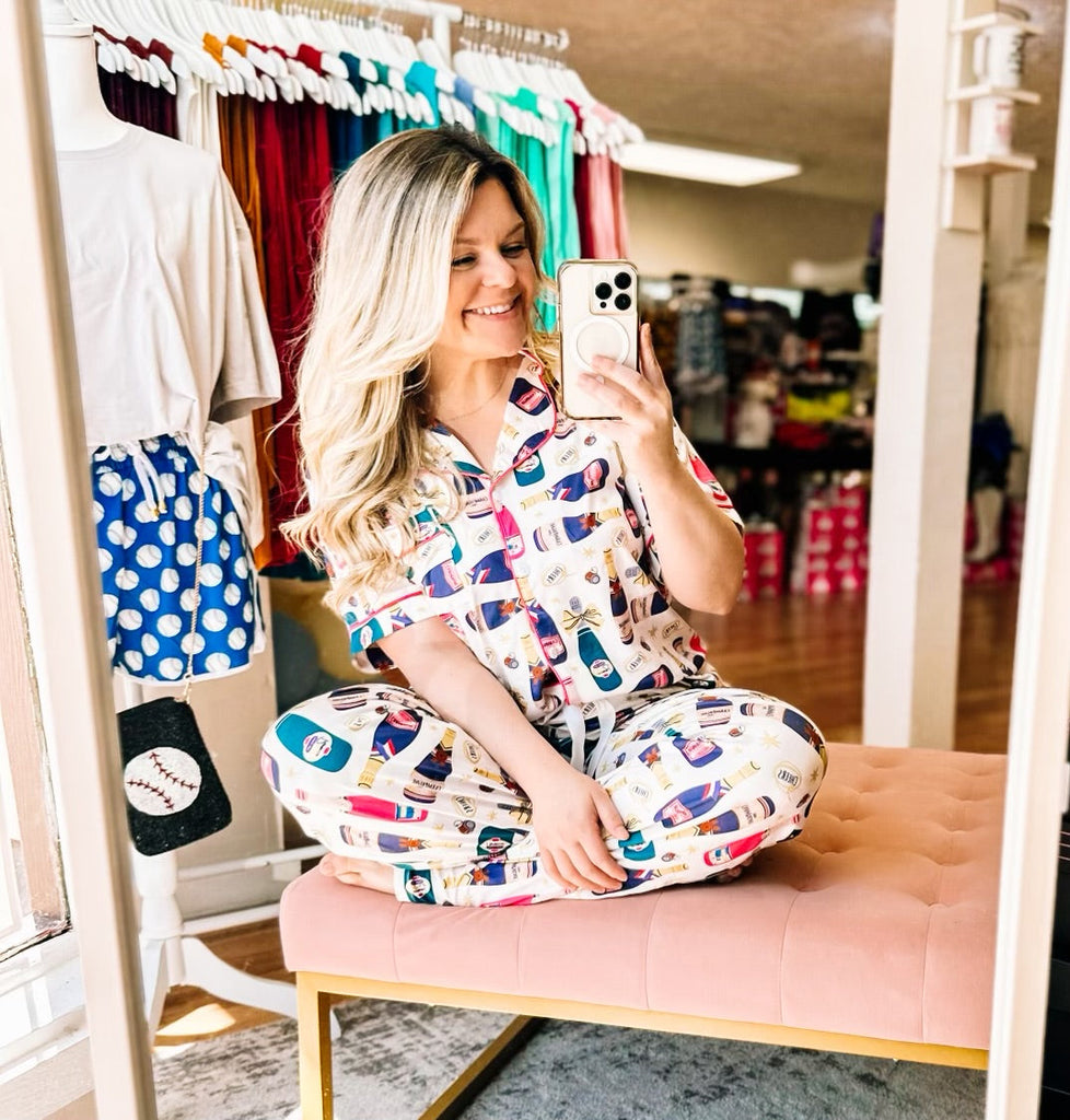 Cheers To You Pajama Set-Dear Me Southern Boutique, located in DeRidder, Louisiana