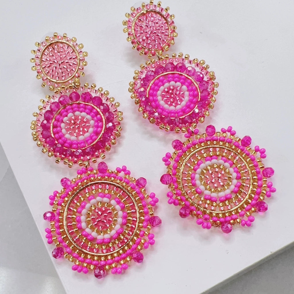 Chelsea Beaded Earrings - Pink-Dear Me Southern Boutique, located in DeRidder, Louisiana
