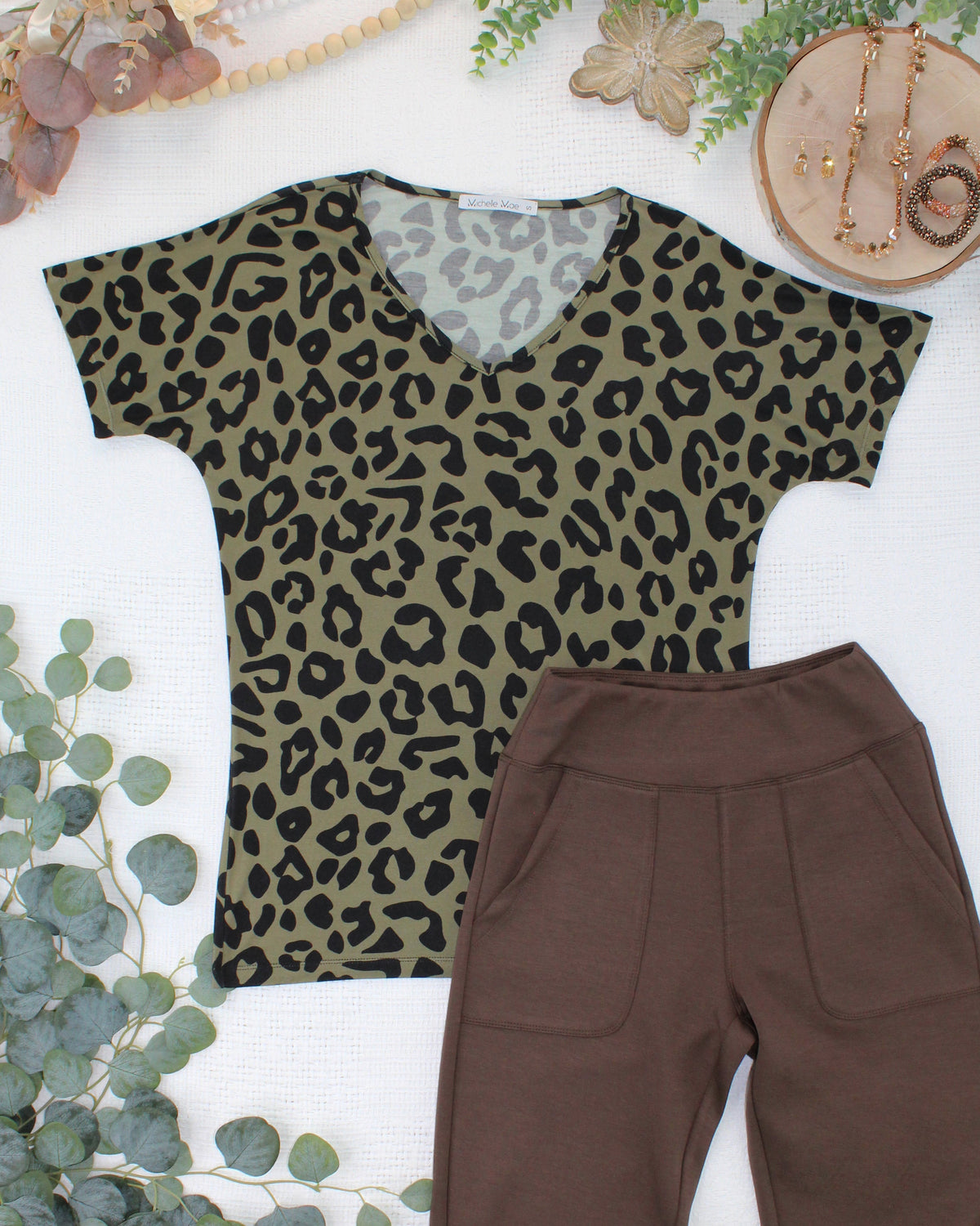 Chloe Cozy Top - Olive Animal Print-Tops-Dear Me Southern Boutique, located in DeRidder, Louisiana