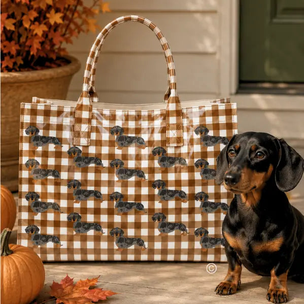 Chloe In Khaki Gingham Vinyl Tote©-Bags/Purses-Dear Me Southern Boutique, located in DeRidder, Louisiana