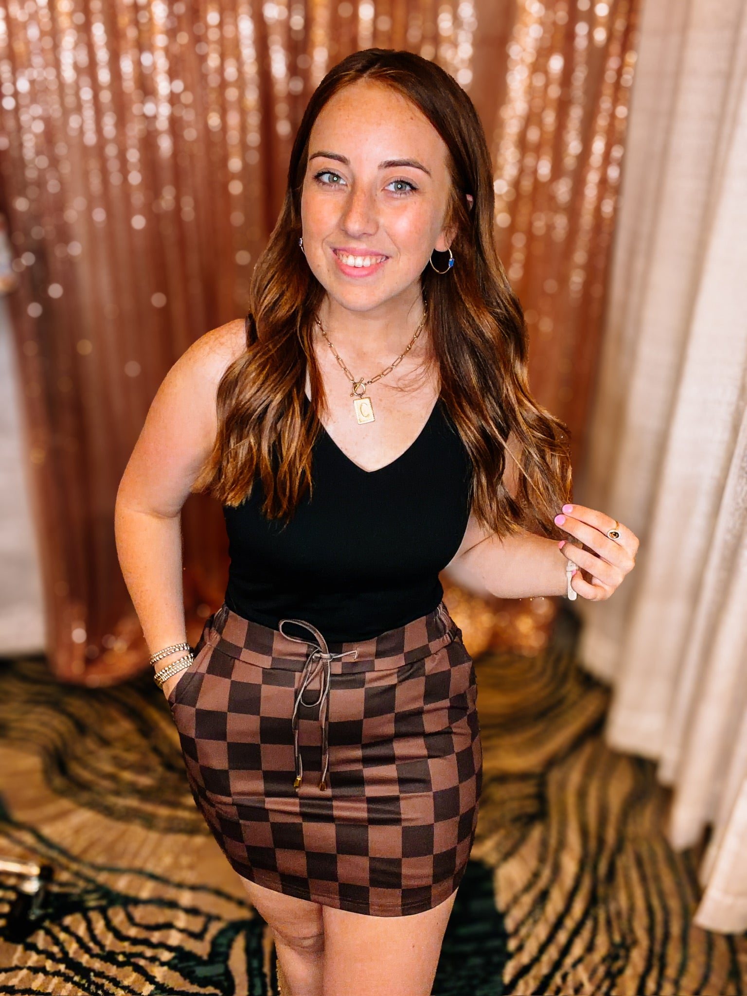 Chocolate Checkered Everyday Skort-Presales-Dear Me Southern Boutique, located in DeRidder, Louisiana