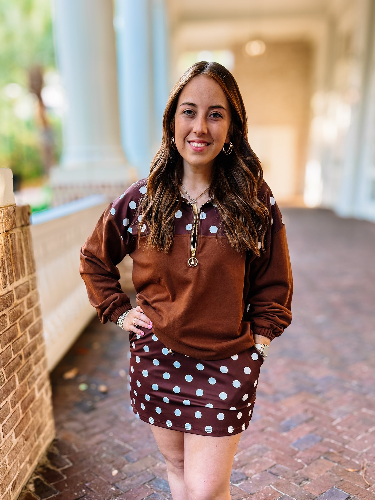 Chocolate Polka Dot Everyday Skort-Skort-Dear Me Southern Boutique, located in DeRidder, Louisiana