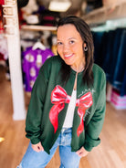 Christmas Bow Cut-Up Sweatshirt Cardigan-Graphic Tops-Dear Me Southern Boutique, located in DeRidder, Louisiana