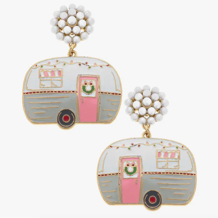 Christmas Camper Earrings-Dear Me Southern Boutique, located in DeRidder, Louisiana