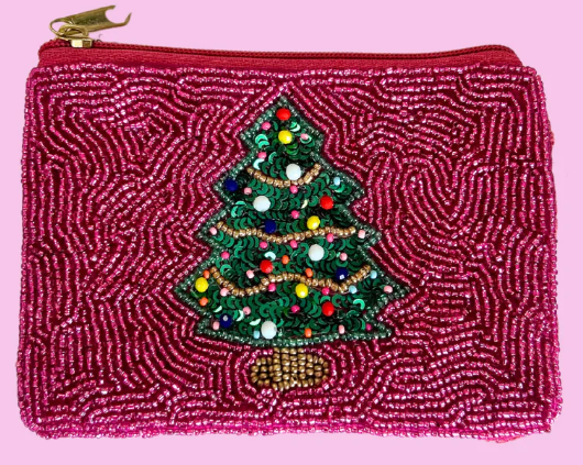 Christmas Tree Pink Beaded Coin Purse-gifts-Dear Me Southern Boutique, located in DeRidder, Louisiana