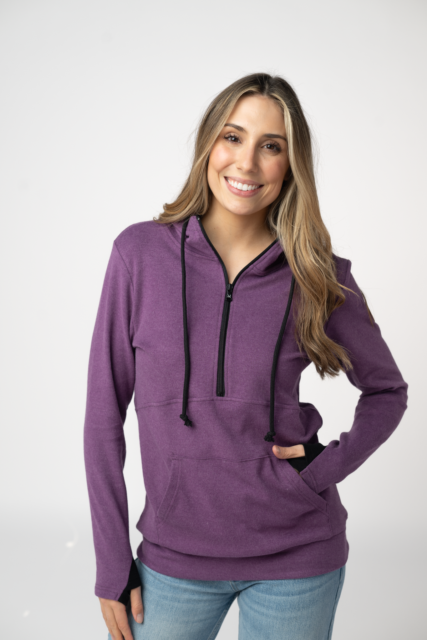 Classic HalfZip Hoodie - Black and Purple-Hoodie-Dear Me Southern Boutique, located in DeRidder, Louisiana