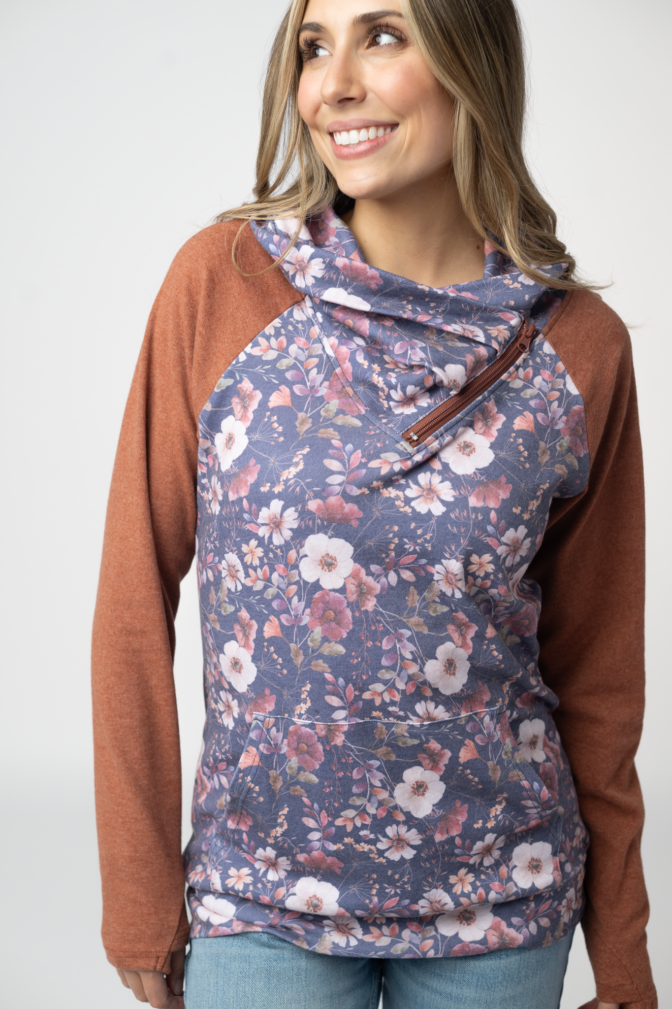 Classic Zoey ZipCowl Sweatshirt - Blushwood Floral and Terra Cotta-Pullover-Dear Me Southern Boutique, located in DeRidder, Louisiana