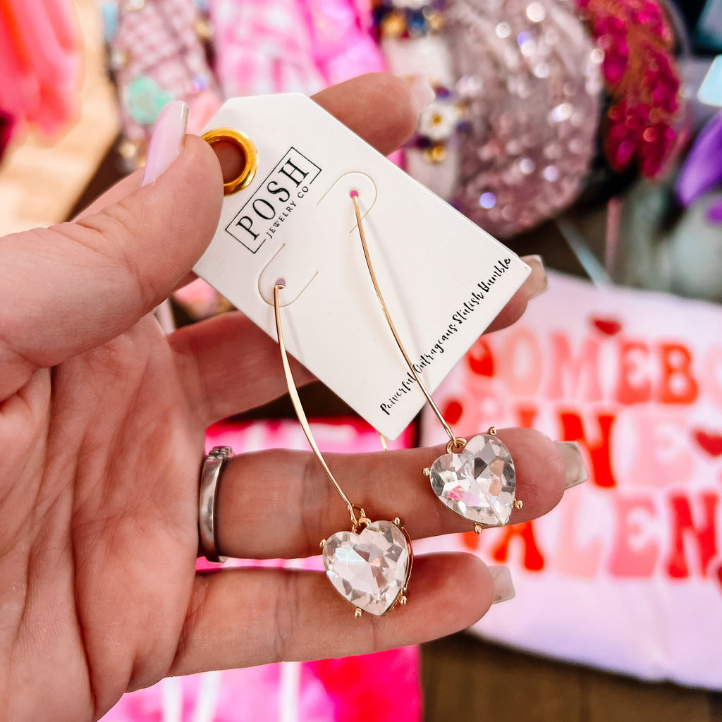 Clear Heart Crystal Drops-Earrings-Dear Me Southern Boutique, located in DeRidder, Louisiana