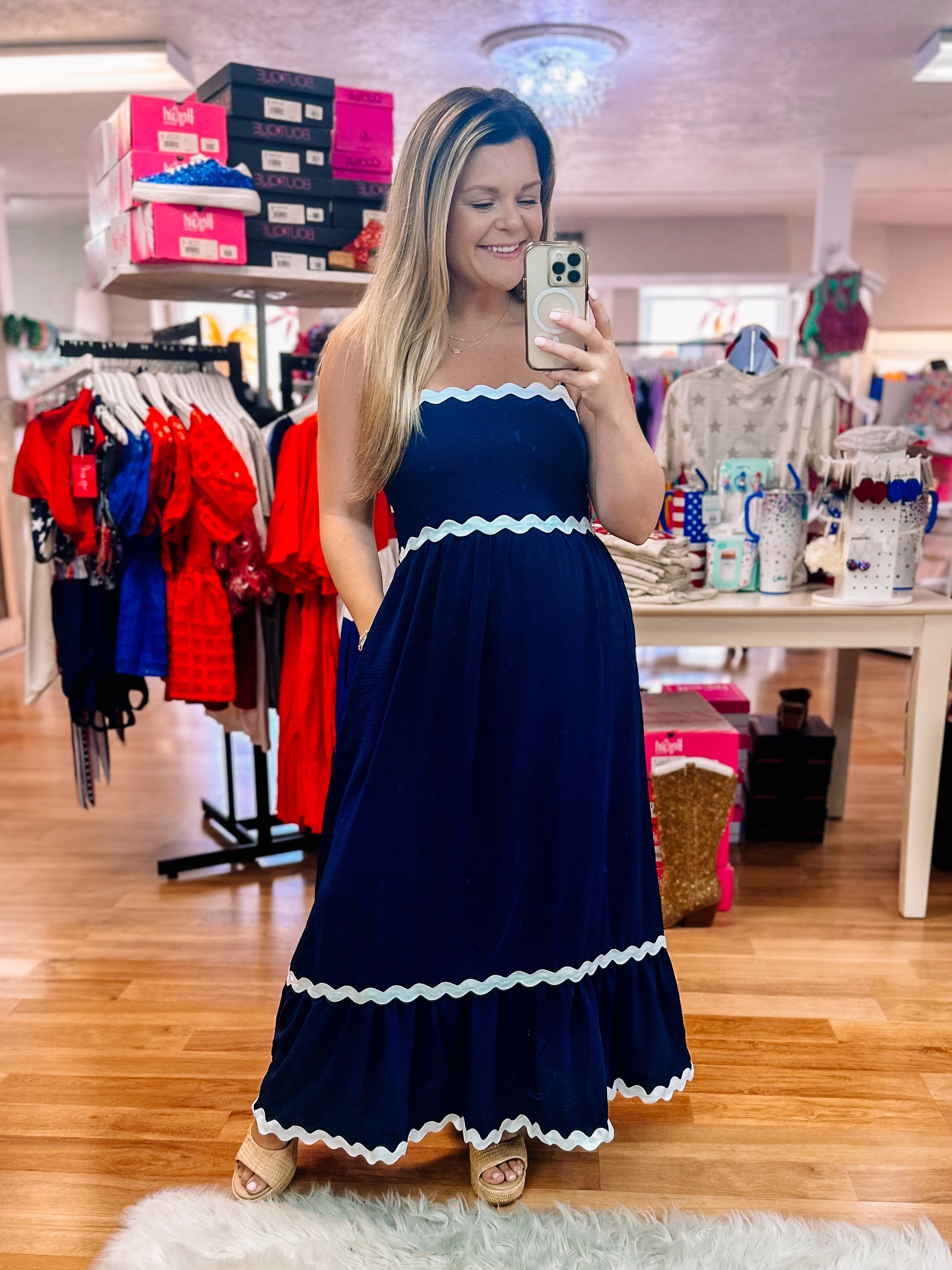 Coastal Chic Navy Maxi Dress-Dresses-Dear Me Southern Boutique, located in DeRidder, Louisiana
