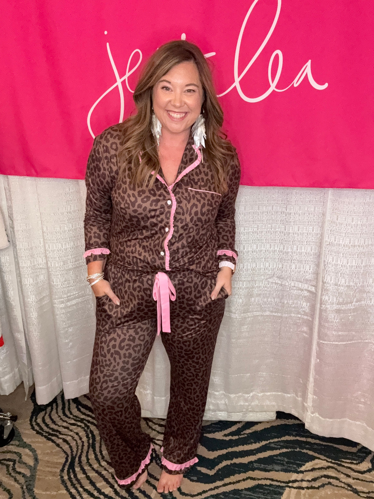 Coco Leopard Ruffle Pajama Set-Presales-Dear Me Southern Boutique, located in DeRidder, Louisiana