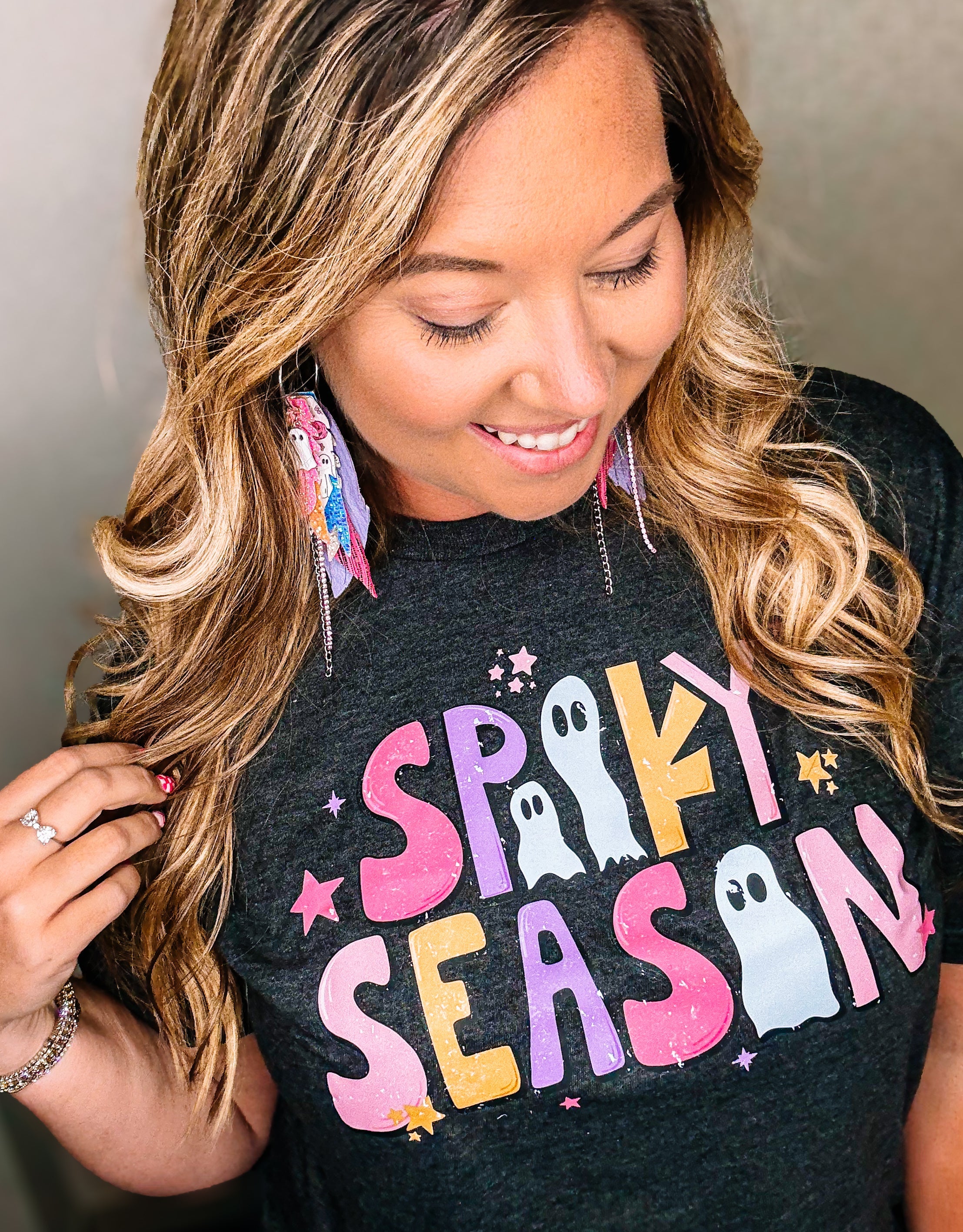 Colorful Spooky Season Tee-Graphic Tops-Dear Me Southern Boutique, located in DeRidder, Louisiana