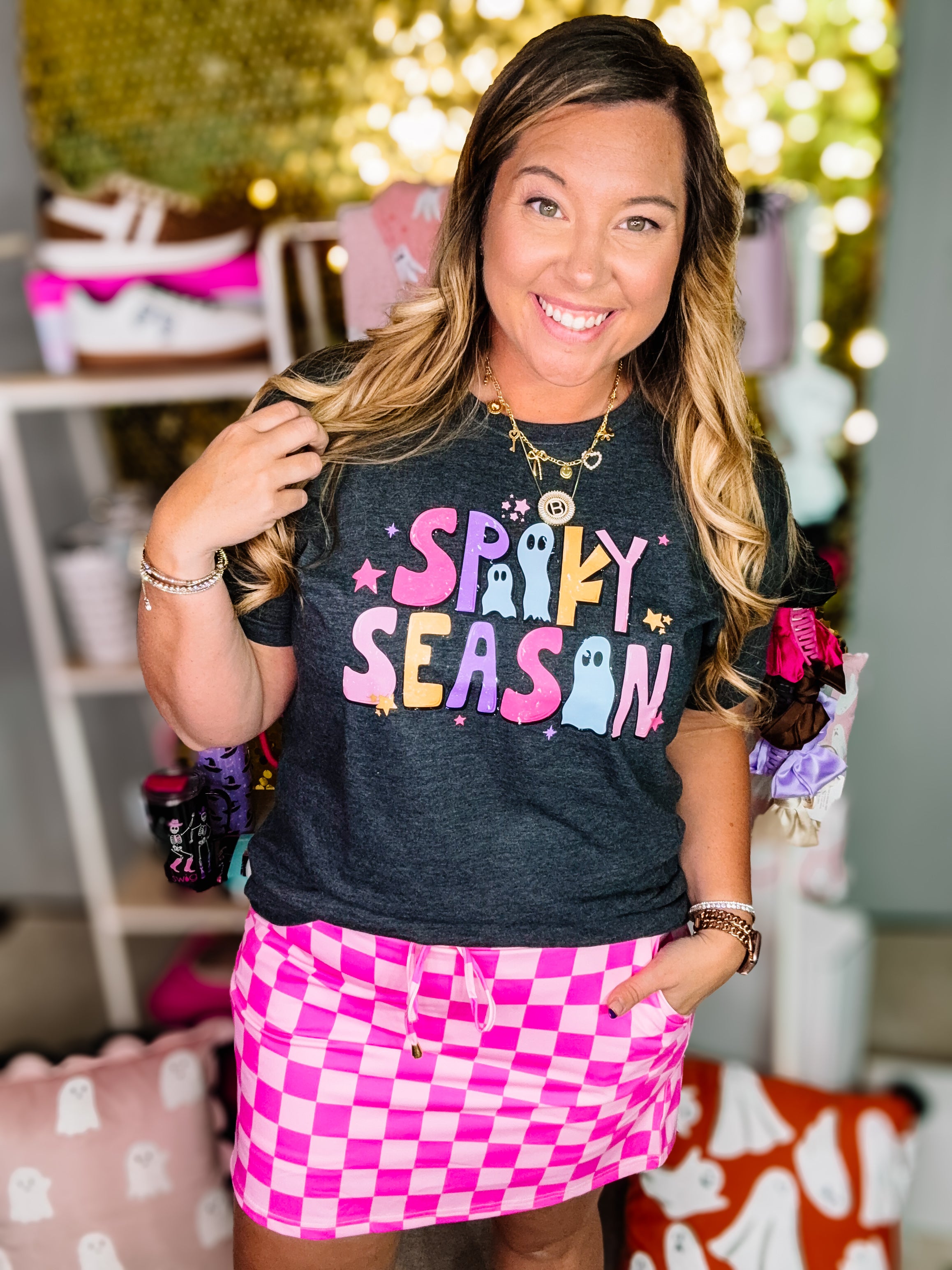 Colorful Spooky Season Tee-Graphic Tops-Dear Me Southern Boutique, located in DeRidder, Louisiana