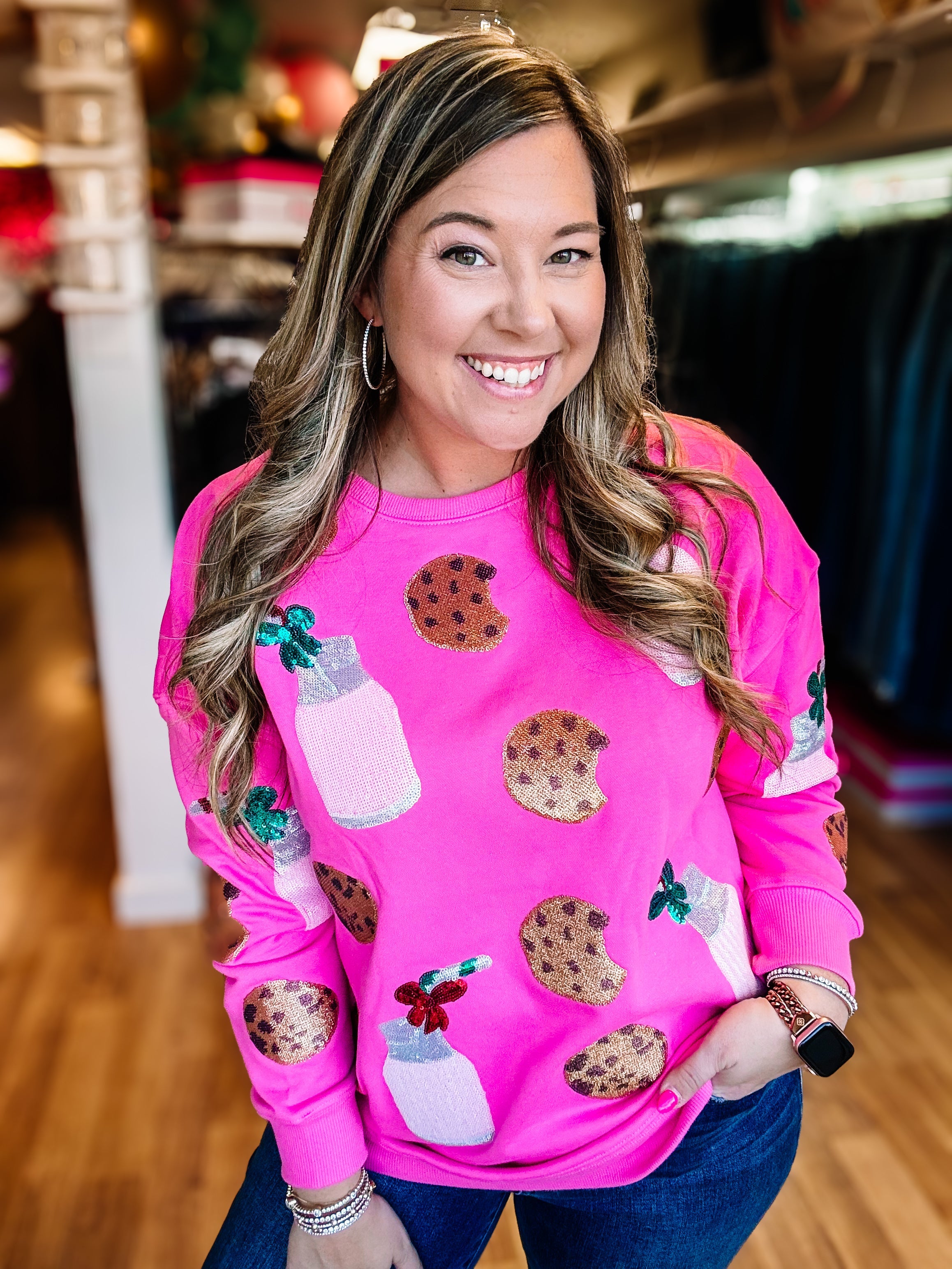 Cookies & Milk Sequin Pullover-Graphic Tops-Dear Me Southern Boutique, located in DeRidder, Louisiana